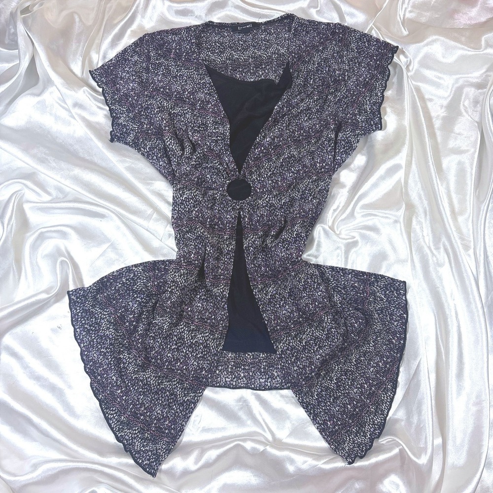 y2k Top Purple Excellent Elementz O-Ring Layered Micro Print Blouse L